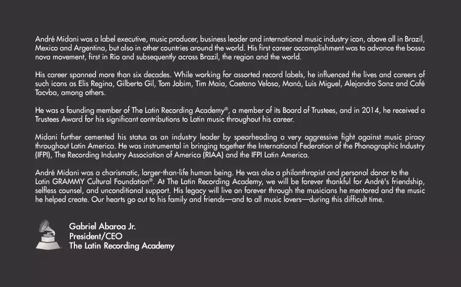 The Latin Recording Academy® Re: André Midani