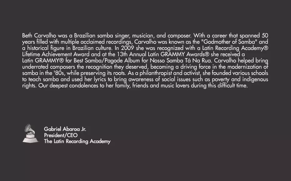The Latin Recording Academy®  Re: Beth Carvalho
