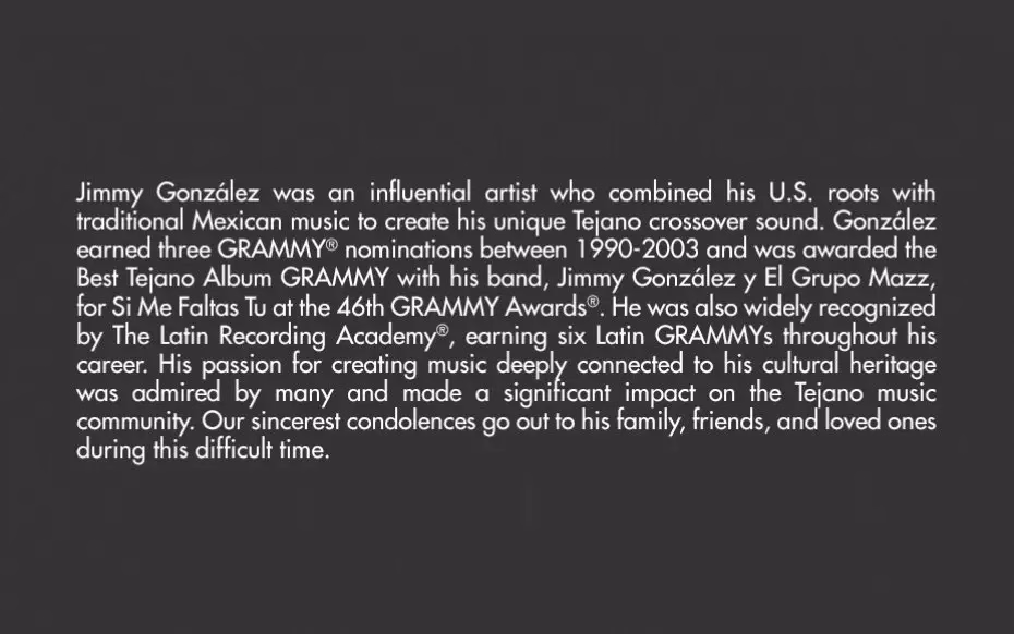 Recording Academy™ and The Latin Recording Academy® Statement Re: Jimmy Gonzalez