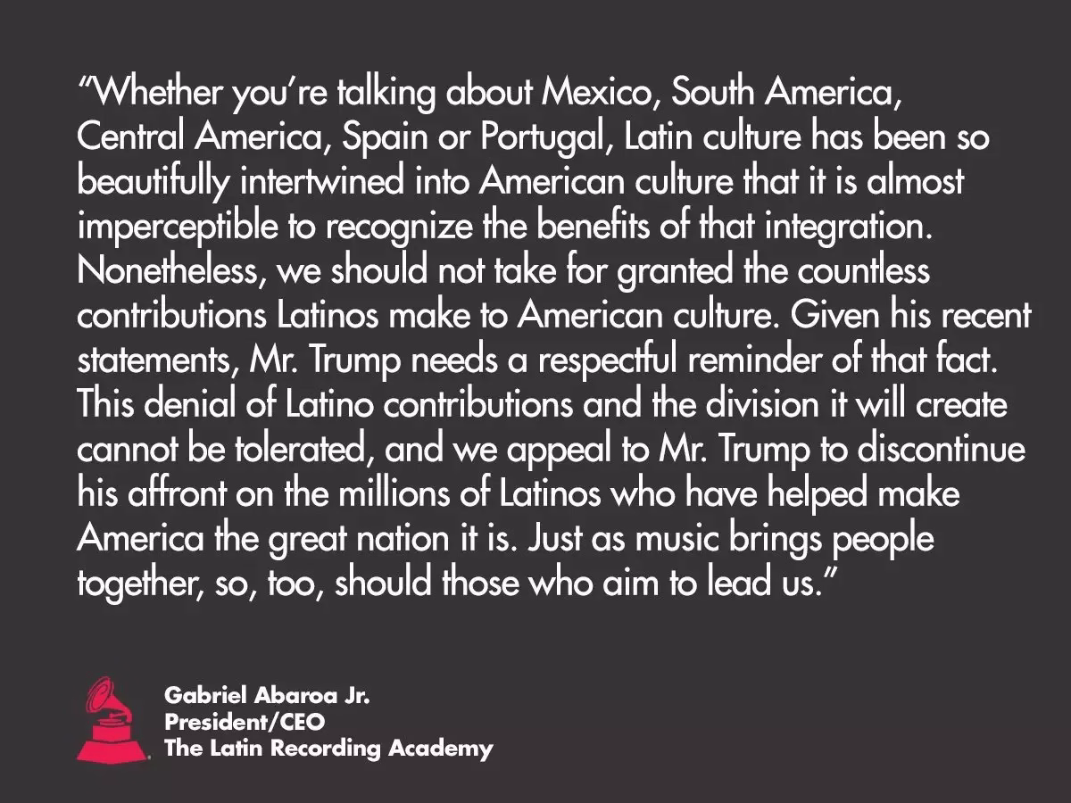 The Latin Recording Academy® Statement Re Donald Trump discriminatory statements